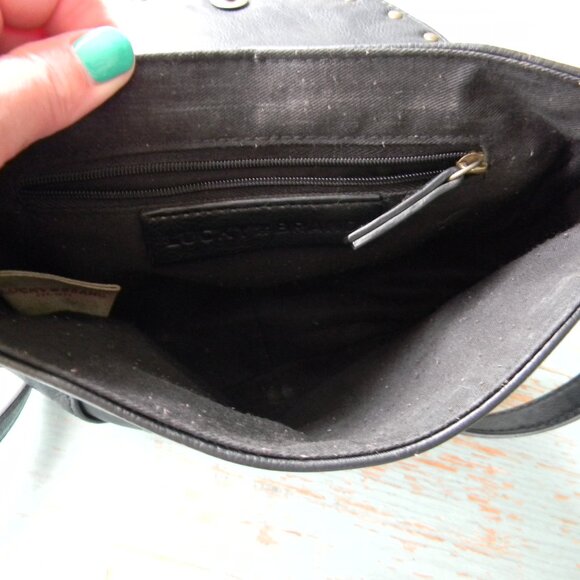 LUCKY BRAND BLACK BRAID GROMMET DETAIL BOHO SMALL CROSSBODY BAG VEGAN LEATHER - Picture 8 of 10